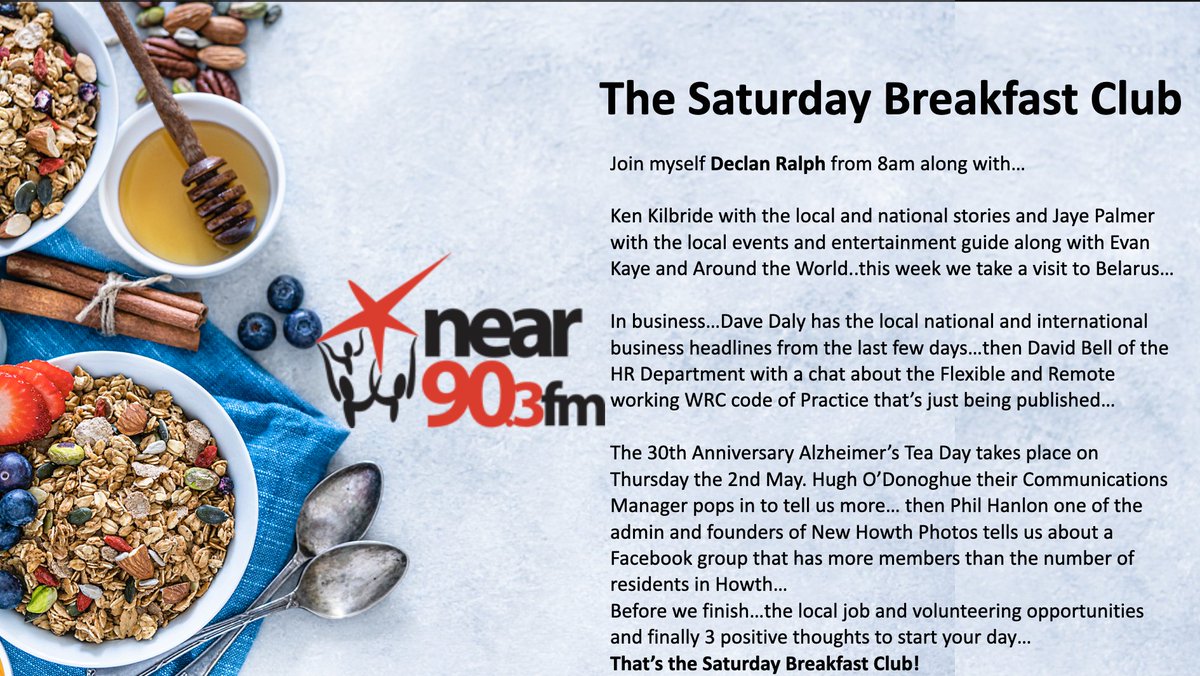 Declan Ralph (@declanralph) on Twitter photo Coming up at 8am on <a href="/nearfm/">Near FM</a> The Saturday Breakfast Club with myself and <a href="/kenkilb7/">Ken Kilbride</a> <a href="/DaveDalyFM/">David Daly</a> <a href="/theHRdepartment/">David Bell</a> @JayeDublin and Evan Kaye with local news, business, events and more..Hugh O'Donoghue of <a href="/alzheimersocirl/">The Alzheimer Society of Ireland</a> on TeaDay coming up on May 2nd and Phil Hanlon on Howth Photos Coming up at 8am on <a href="/nearfm/">Near FM</a> The Saturday Breakfast Club with myself and <a href="/kenkilb7/">Ken Kilbride</a> <a href="/DaveDalyFM/">David Daly</a> <a href="/theHRdepartment/">David Bell</a> @JayeDublin and Evan Kaye with local news, business, events and more..Hugh O'Donoghue of <a href="/alzheimersocirl/">The Alzheimer Society of Ireland</a> on TeaDay coming up on May 2nd and Phil Hanlon on Howth Photos