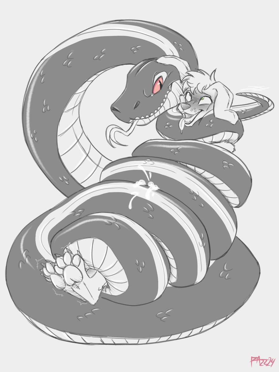 Keep scrolling, just two friends having fun 🐍 Comm for @Anakonda_7 and @SteeleStone5 #furry #anaconda #snake #squeeze #coils #breathplay