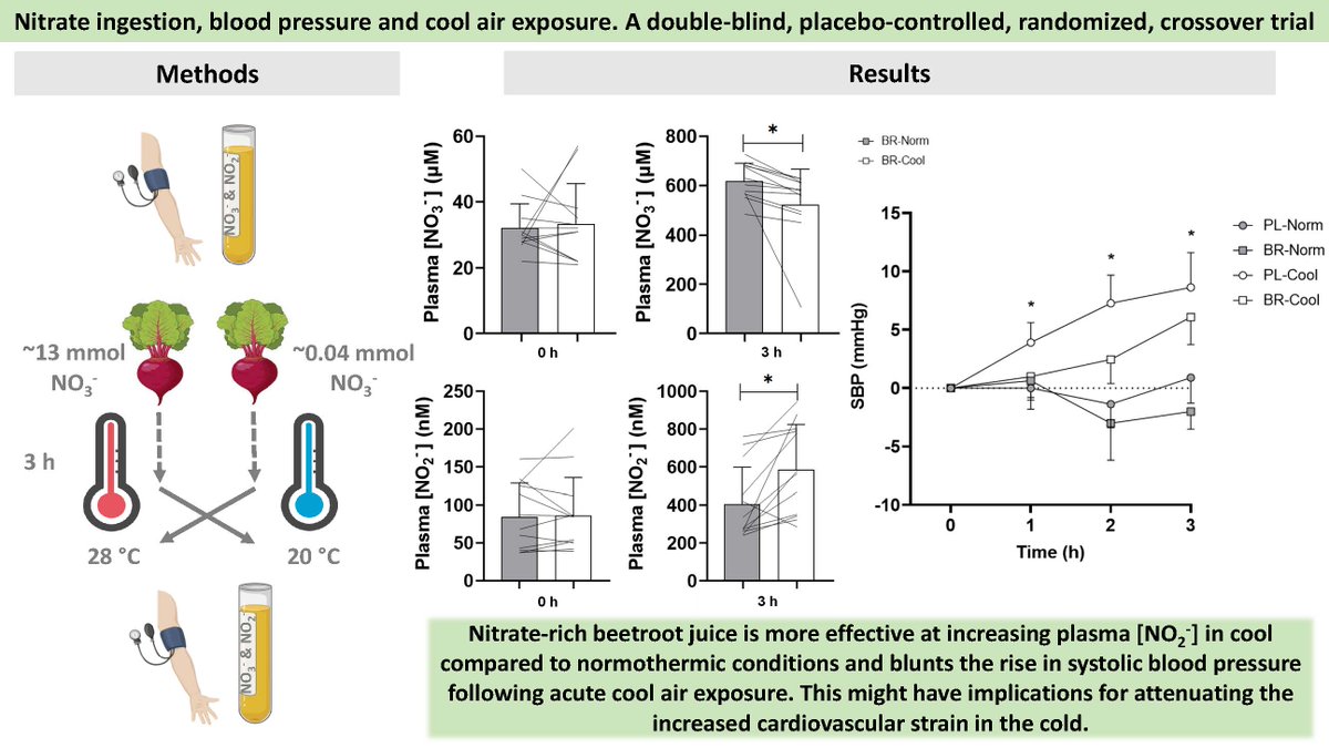 #ArticlesInPress, Nitrate ingestion blunts the increase in blood pressure during cool air exposure. A double-blind, placebo-controlled, randomized, crossover trial @exphystevo, et al. ow.ly/mKqh50R9nlx #JAPPL @naotofuj @LJJ_nutrition @AlexBLloydPhD @ShepherdAnt