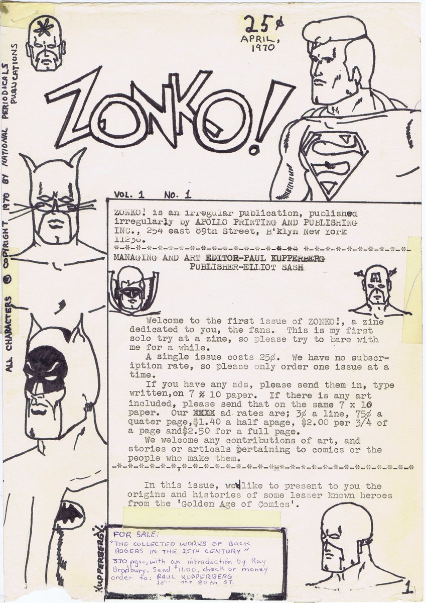 This is what a bad 1970 fanzine by a lonely 15 year old looked like. My heroes were not only square-jawed, they were ALL-jawed! And know you know why I pursued writing instead of art. #fanzines