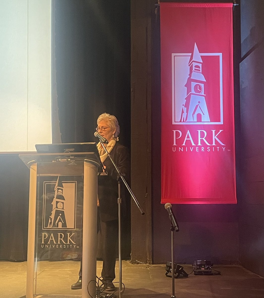 Provost Michelle Myers greets Park faculty and staff at this morning’s University Town Hall.