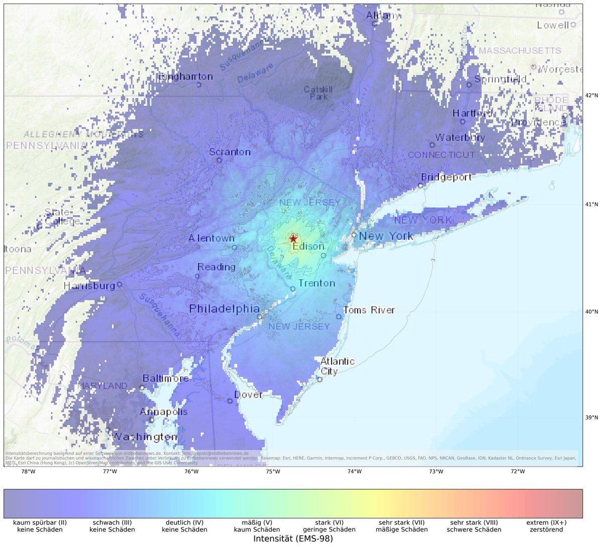 Kräftiges Erdbeben in New Jersey erschüttert New York und Washington DC erdbebennews.de/2024/04/erdbeb…