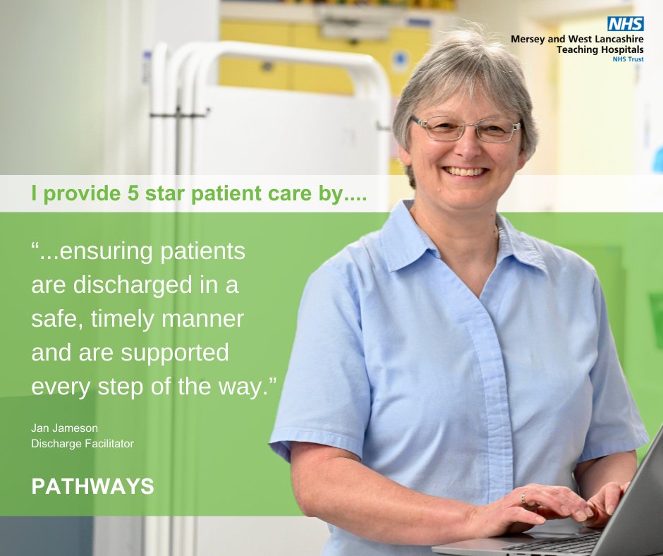 Everyone across the Trust has a role to play in providing 5 star patient care. Meet Jan, one of our Discharge Facilitators, who tells us how she does this👋