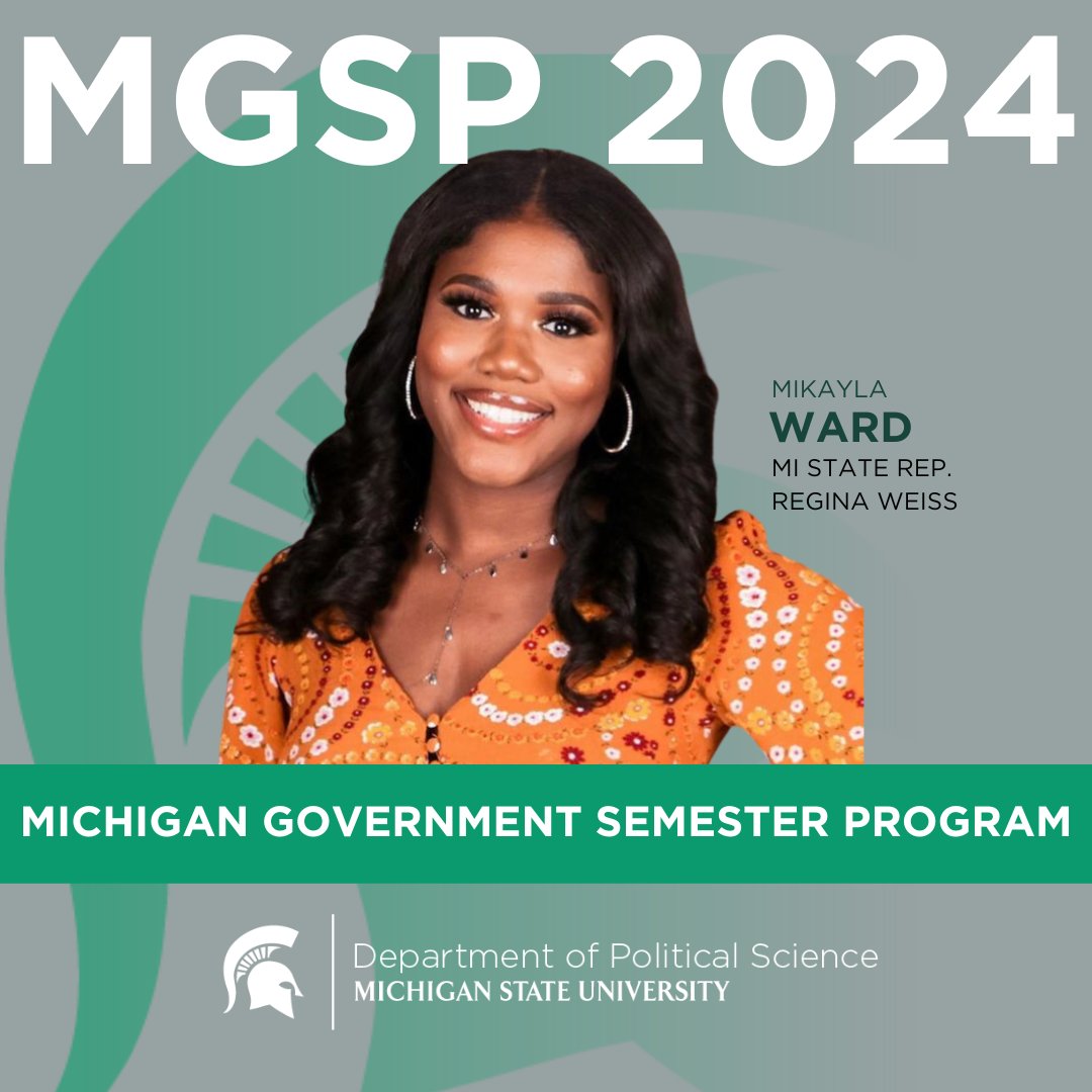MIKAYLA WARD is a junior from Atlanta, majoring in Community Governance and Advocacy, with a minor in Law, Justice, and Public Policy at Michigan State University. Mikayla is interning in the office of Michigan State Representative Regina Weiss.
#MSUSocialScience #YesPLS