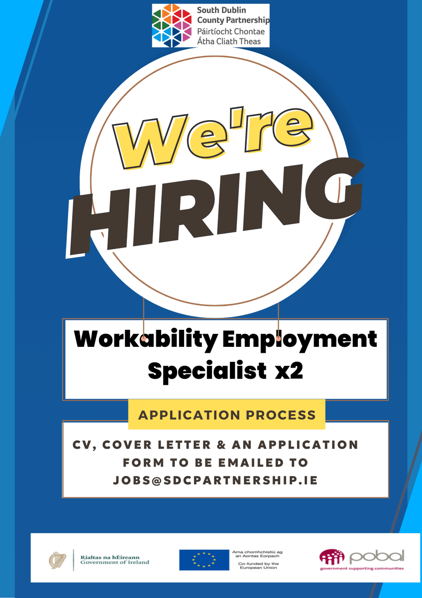 Due to SDCP expansion we are hiring two Workability Employment Socialists to support people with disabilities access employment.
More info on our website: zurl.co/tJaR  
Closing date: Tuesday 23rd April.