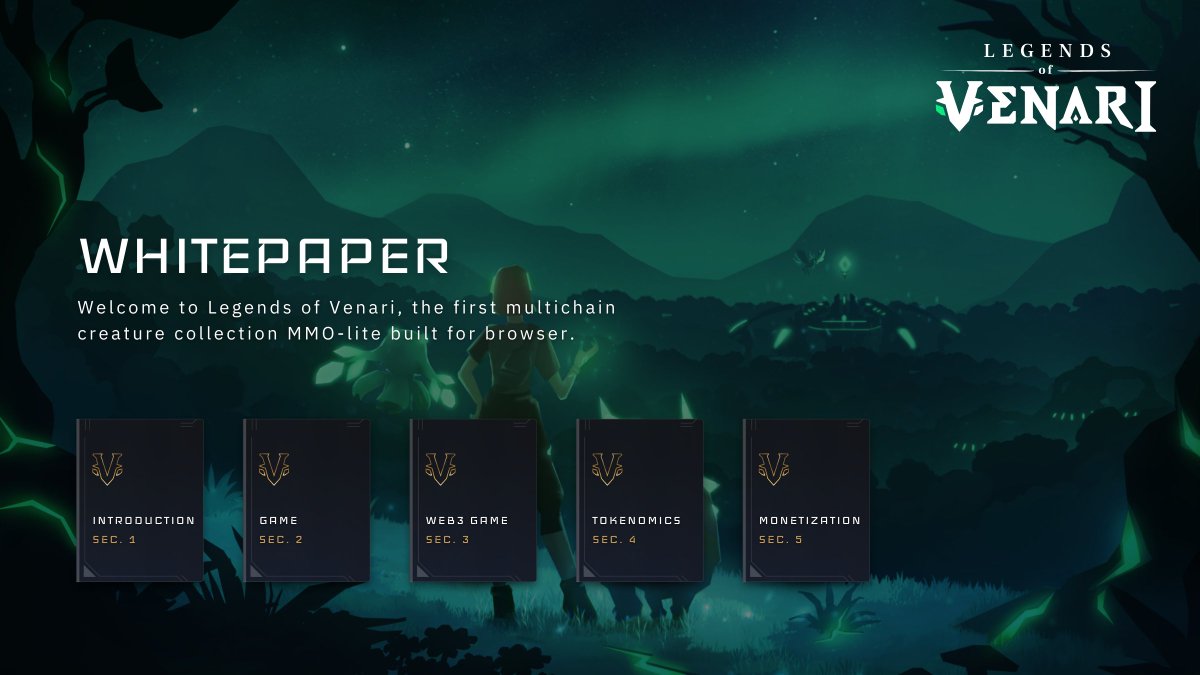 LegendsOfVenari's tweet image. With our Early Access release right around the corner, we have launched our whitepaper to provide Seekers a better idea of Legends of Venari’s renewed focus and goals as a multichain creature collection MMO-lite for browser. 

Here are a few highlights from the new whitepaper 🧵