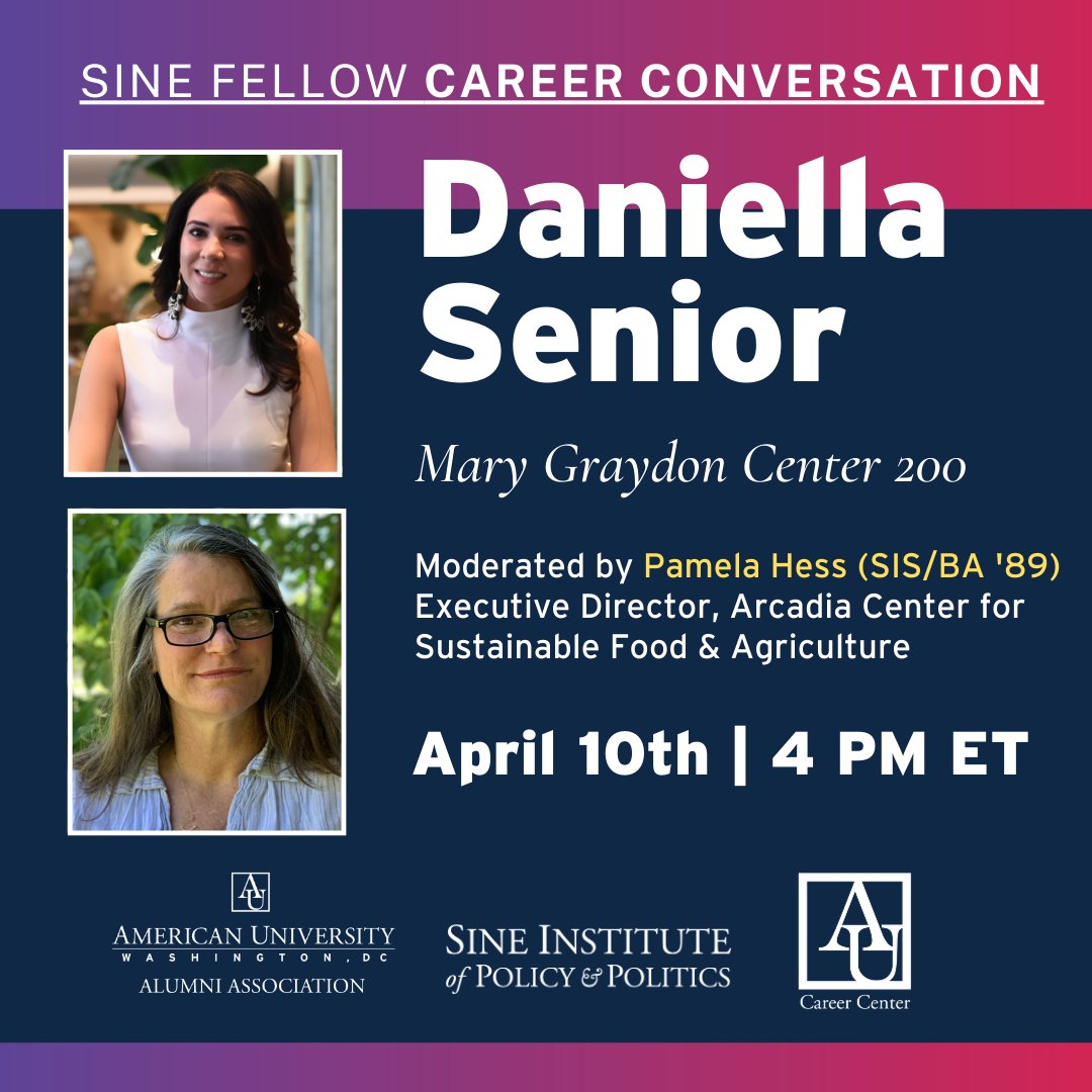 Chef. Restauranteur. Immigrant. Business owner. Daniella Senior has done it all! Come get free career guidance from her next Weds at 4 PM in MGC 200! Featuring @ArcadiaFood ED and @AmericanU alum Pamela Hess. Register: american.swoogo.com/DaniellaSenior