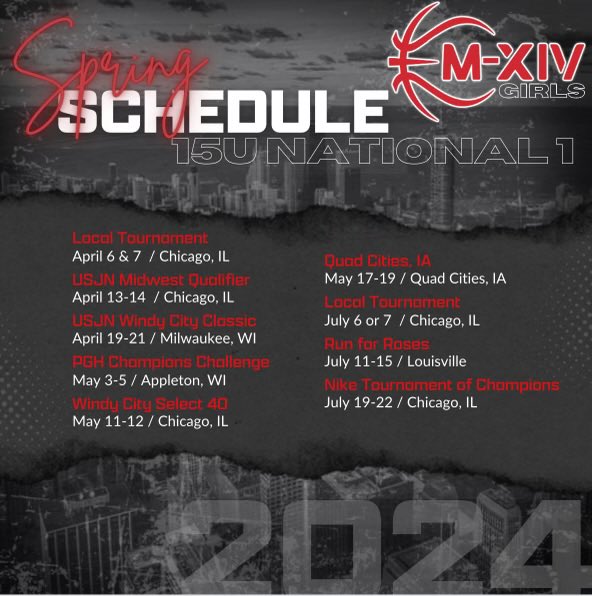 My Aau schedule for the 2024 season. <a href="/M14Hoops_Girls/">Team M-XIV Girls</a>