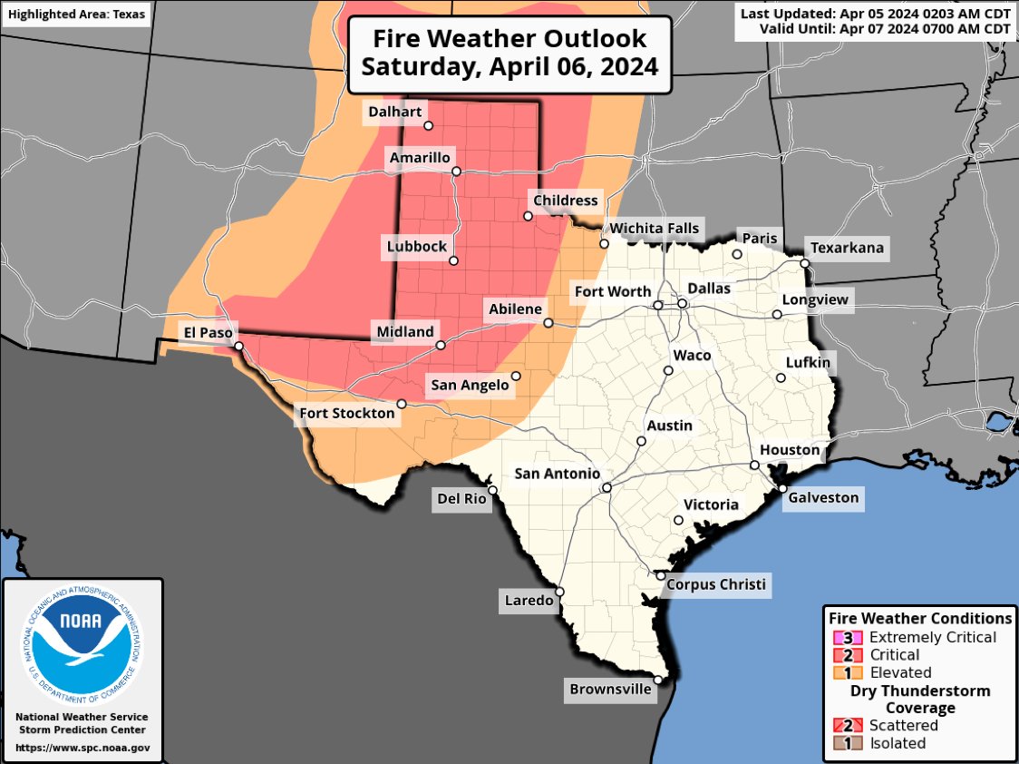📛Elevated to Critical Wildfire Threat across West TX through the weekend📛 Dry and windy conditions paired with low humidity will increase fire potential. 💥Avoid activities creating sparks🔥 🚫No new starts! More helpful tips: shorturl.at/juAD1 #txwx
