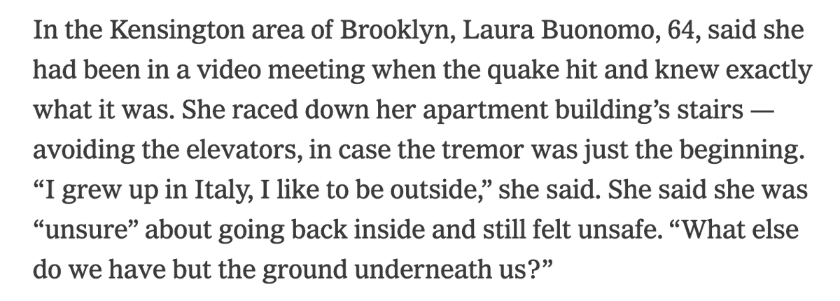 "I grew up in Italy, I like to be outside" is a flawless explanation for running out of a building mid-earthquake