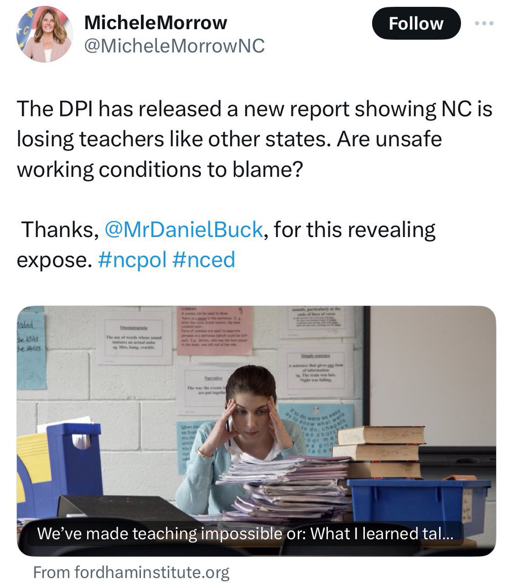 Michele Morrow spreads propaganda by “conservative think tanks” grifting the #schoolvoucherscam 

#MAGA wants to scare you with violence except their own violence on #J6

Teachers leave b/c @ncgop defunded them. Children aren’t safe in Christian schools getting public $ #ncpol