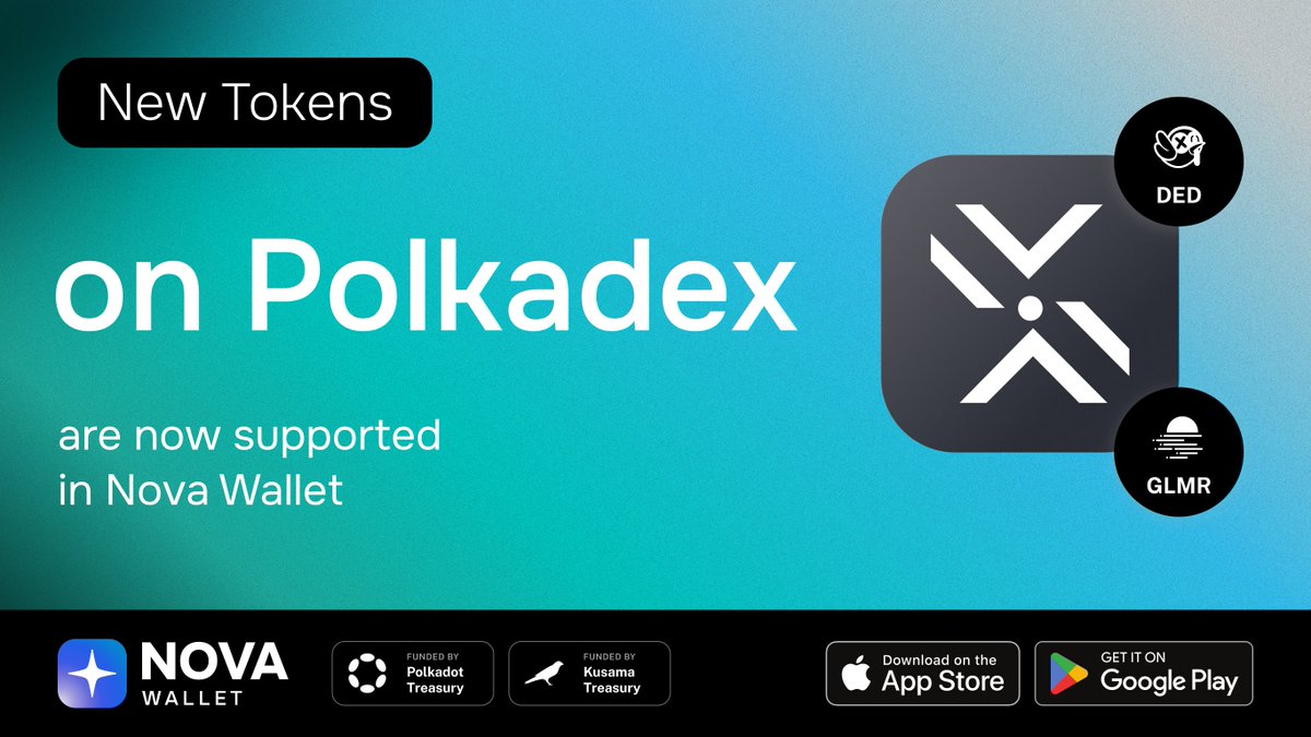 New tokens on Polkadex are now supported in Nova Wallet! 🎉 You can now manage your DED and GLMR tokens on @polkadex in Nova Wallet! ✨ Download Nova Wallet! 🚀 novawallet.io