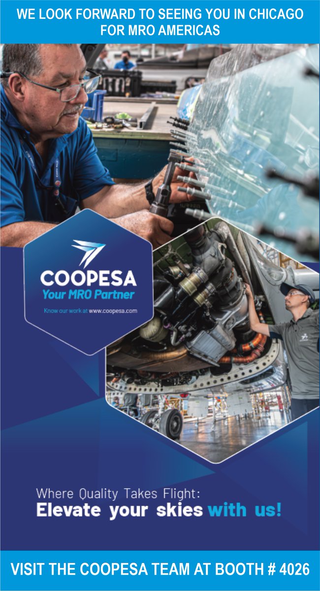 Fly Higher with us! Experience the difference at MRO Americas booth #4026. Join COOPESA and take your aviation journey to new heights. See you in Chicago!
#Coopesa #MROAmericas #FlyHigher