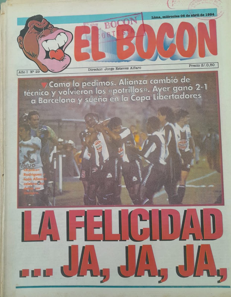 Hace 30 años, un día como hoy, Alianza vencía 2-1 a Barcelona de Guayaquil por la Copa Libertadores con goles de Kanko Rodríguez y Pepe Soto. Un día después esta era la portada de El Bocón.