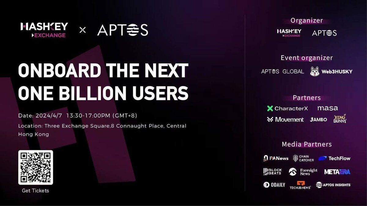 🔥🎉 Get ready for [ONBOARD THE NEXT ONE BILLION USERS] event!🔥

Join in for an insightful afternoon with leading experts hosted by <a href="/Aptos/">Aptos</a> and <a href="/HashKeyExchange/">HashKey Exchange</a>

Reserve your spot now👉: lu.ma/hashkeyxaptos
