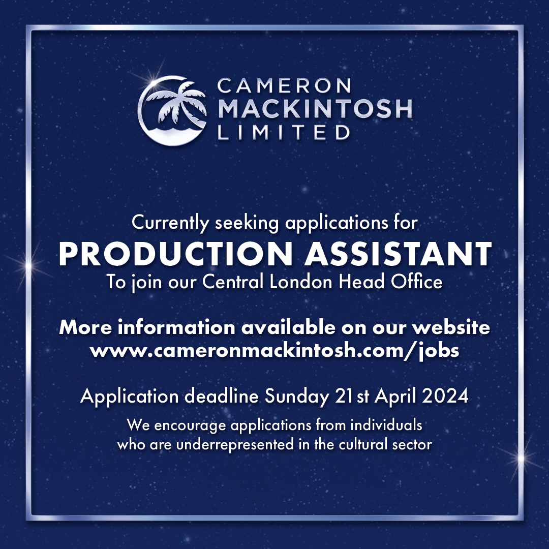 An exciting opportunity has arisen to join our Production Department. Find out more at: cameronmackintosh.com/jobs #theatre #production #cameronmackintosh