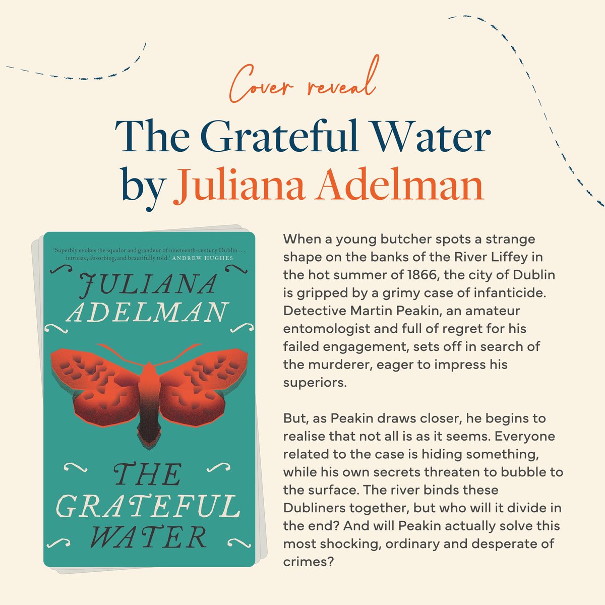 Wonderful to see the final cover for our graduate Juliana Adelman's historical fiction debut novel, The Grateful Water, which is published on May 17 by New Island Books in Ireland and the UK. Our team are big fans of this beautiful book!