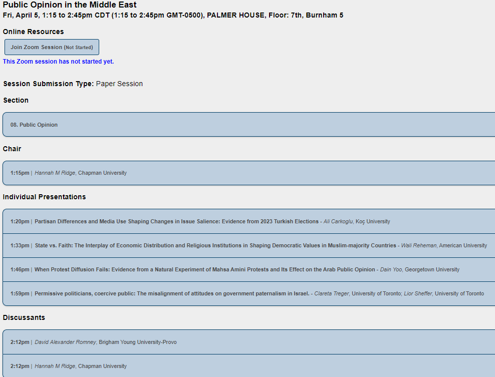 I'll be presenting findings from a new project with @liorsheffer: 'What do #politicians think about government paternalism?' at #MPSA2024/#MPSA24, Fri, April 5, 1:15 to 2:45pm CDT. Join us if you are interested in #paternalism or #elite attitudes! tinyurl.com/yl73ryhl