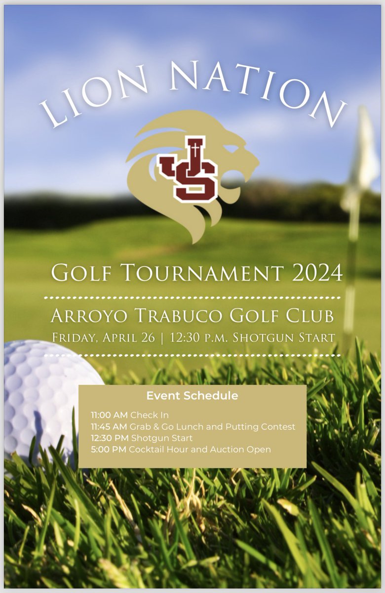 Friendly Reminder - Golf Tournament is Friday April 26th. Please use the link in our bio to get signed up today. Or copy and paste this link below into your browser. If you have any questions feel free to reach out to Coach Carlton. jserra.org/parents-studen… #BeALion