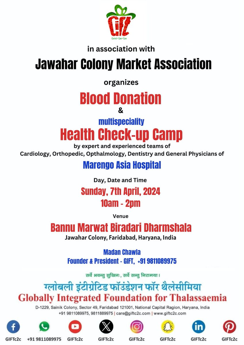 @paraskochhar @BloodDonorsIn @Sewa_In_Blood @BloodDonorDelhi @gorockgo_100 @socialjurist @madanchawla @HarteerathSingh @DPS2110 @ELister_social @JanBharatOrg @ParulAggarwal04 @RaktCommunity @TeamSOSIndia @BloodDonorWorld @GIFTc2c @CharityBeds_ @VermaKiran @bloodaidambala Kindly Share, Retweet. via @paraskochhar #BloodDonation camp. #Faridabad