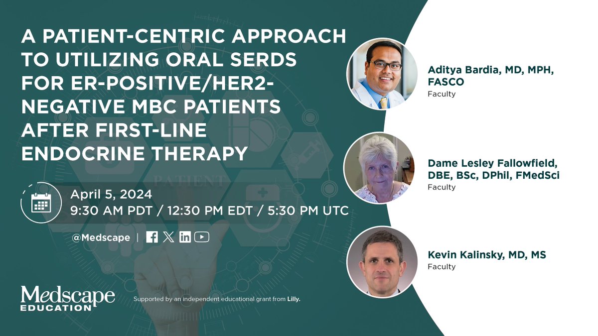 1 HR TO GO!  Join this lively and interactive discussion about the use of oral selective estrogen receptor degraders (SERDs) in ER-positive/HER2-negative metastatic breast cancer. 

❓ Leave your questions for our panel below.