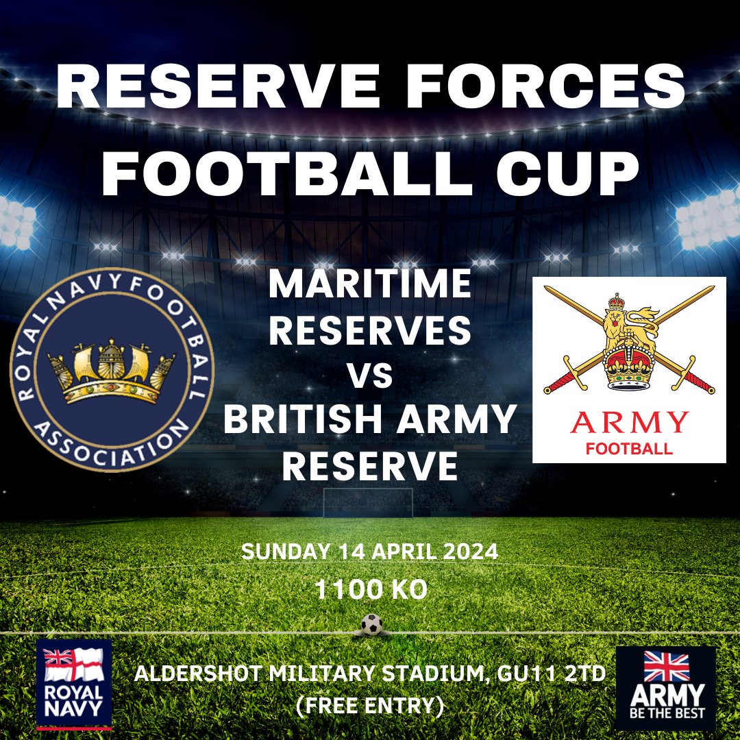 A week to go until the @NavyFootball1 Maritime Reserves Men's Team arrive to prepare to take on the British Army Reserves at Aldershot Military Stadium. This is the first know fixture between the two forces which will make for a competitive game. Come on down if you can ⚽️⚓️