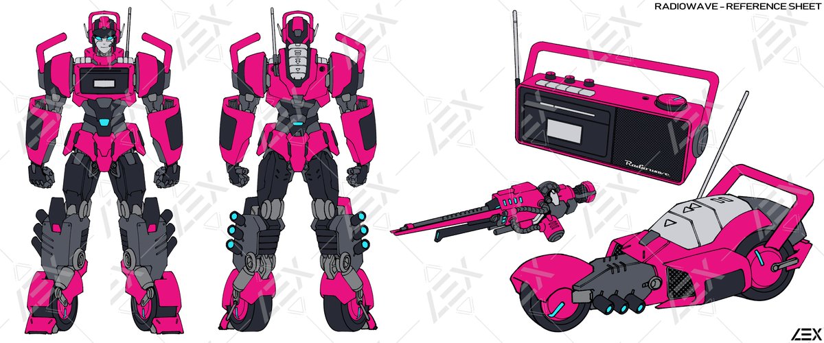 another ref sheet for an OC called Radiowave triple changer with a Bike and Radio altmode