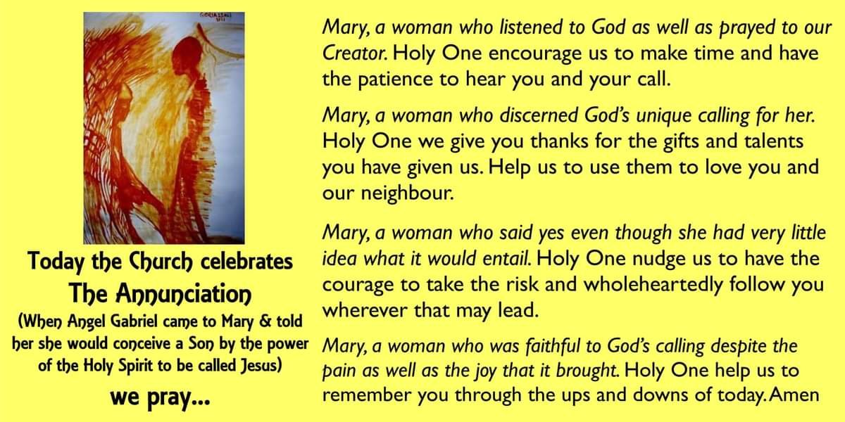 Today the Church celebrates The Annunciation (When Angel Gabriel came to Mary & told her she would conceive a Son by the power of the Holy Spirit to be called Jesus), we pray... Please add your prayers in the comments (it can be one word, a name, a short sentence)