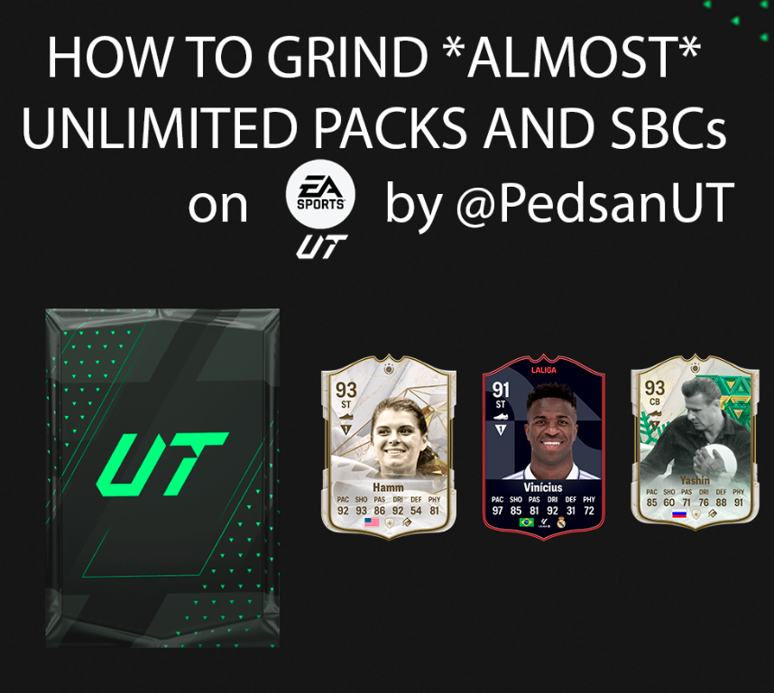 PedsanUT's tweet photo. 🟢HOW TO GET *ALMOST* UNLIMITED PACKS AND GRIND PLAYER SBCs🟢

🔁/❤️ for more free content!

Throughout this thread, I will explain my grinding routine, which I haven't seen so far on the platform, as you will see that I mix active trading with grinding.👀

I hope this helps people out and, as I always say, there are plenty of ways to grind the game correctly! Let me know them below! (1/7)