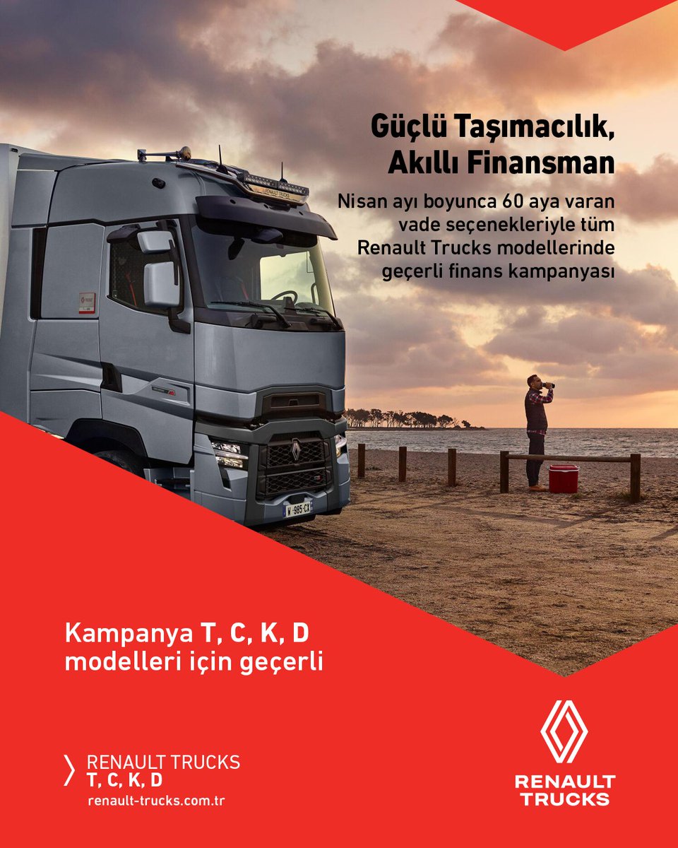 Renault Trucks gücüyle, güvenilir taşımacılık için akıllı finans kampanyası! Nisan ayı boyunca 60 aya varan vade seçenekleriyle kredi imkanından faydalanmak için sizi de en yakın Renault Trucks bayisine bekliyoruz.