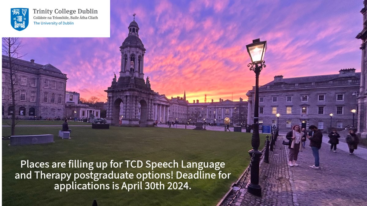 Places are filling up for TCD SLT postgraduate options! Deadline for applications is April 30th 2024. For details: tcd.ie/slscs/postgrad…