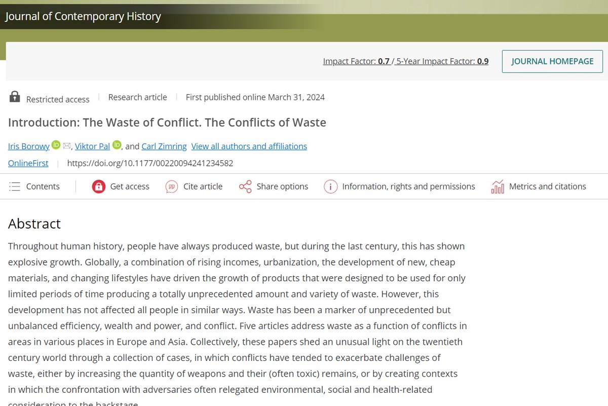 'The Waste of Conflict. The Conflicts of Waste' is an intro article about the waste problem globally co-written with the leading 'waste' scholars: Iris Borowy and Carl Zimring. Its behind the paywall please drop me a message should you need to access it: journals.sagepub.com/doi/10.1177/00…