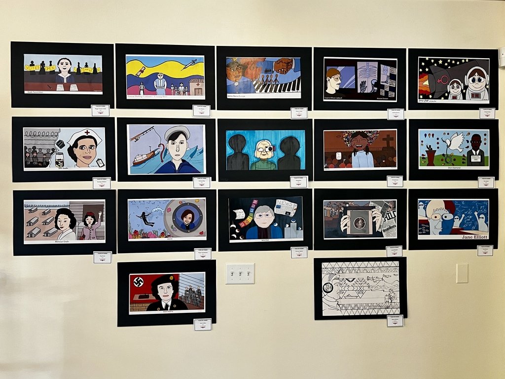 Congrats to our art students for having “Hero Doodles” selected for the Youth Art Exhibit. Artwork will be displayed at the NOTO Arts Center from April 5th-19th, with an opening reception tonight, April 5th, from 4-8 PM. Enjoy live music, art activities, and more.