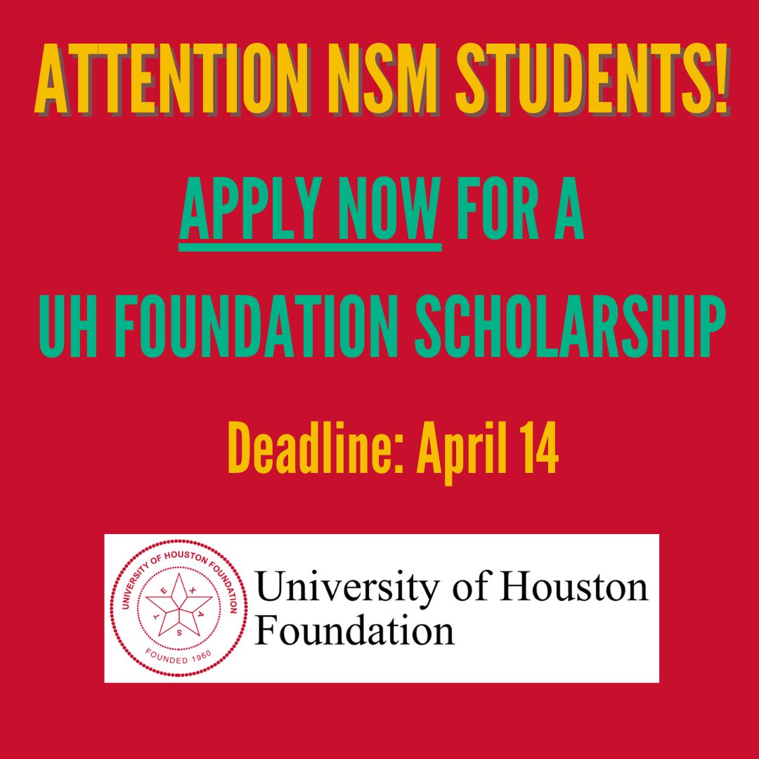 📣NSM students! ⏰Time is running out to apply for a scholarship through the UH Foundation! *NOTE: You do not apply for individual scholarships. Just create an account and apply once! To apply- uhf.academicworks.com #Scholarships #Opportunities