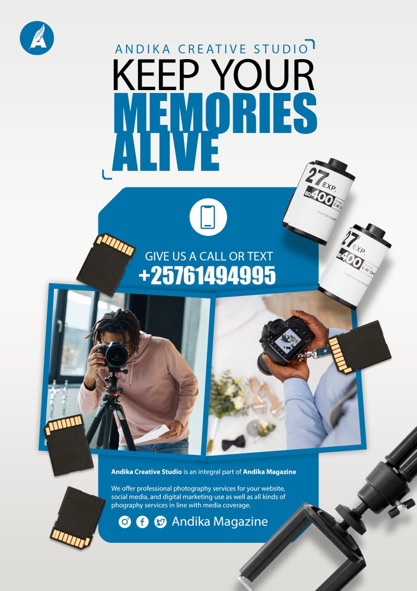 Andika Magazine (@andikamagazine) on Twitter photo Make your memories alive with <a href="/andika_studio/">Andika Creative Studio</a>
1. Photography
2. Videography
3. Documentary production
4. Design
Contact= +25776333553/+25761494995
#andikamagazine
#writeyourownstory
#Burundi
#africa
#services Make your memories alive with <a href="/andika_studio/">Andika Creative Studio</a>
1. Photography
2. Videography
3. Documentary production
4. Design
Contact= +25776333553/+25761494995
#andikamagazine
#writeyourownstory
#Burundi
#africa
#services
