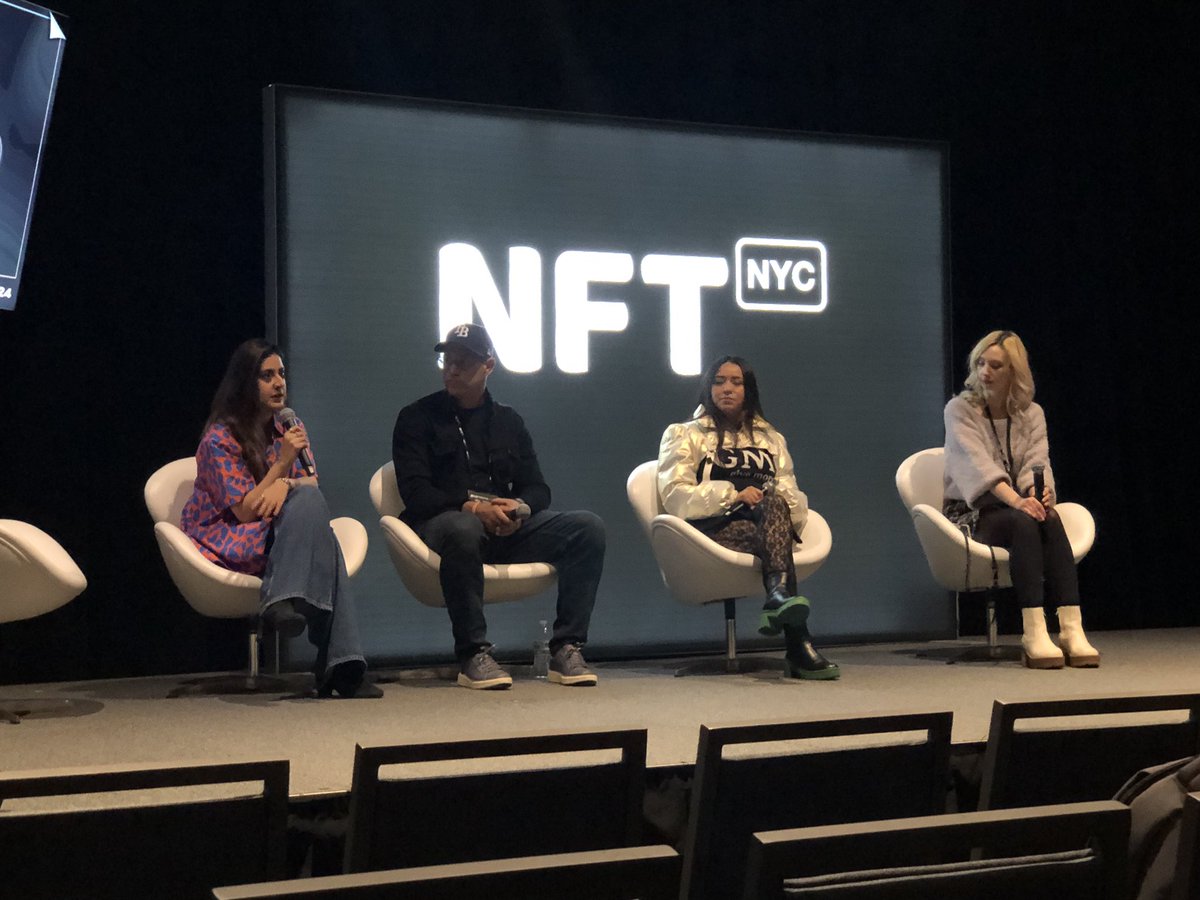 The amazing @shreya_bhan onstage at @NFT_NYC. What a great artist and person! Definitely a shining star in the web3 space. 😊

#NFTNYC
@OGCollective200 
#OGCollective
#OGC200