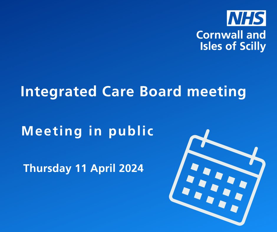 The next meeting of the Integrated Care Board is next Thursday, 11 April from 10am to 2.45pm. The meeting will be held online via Microsoft Teams and you are also able to attend in person. cios.icb.nhs.uk/about/meetings/