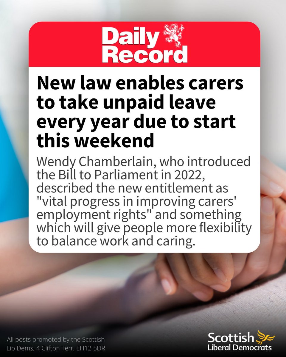 The Carer’s Leave Bill introduced by @wendychambLD will comes into force today. The work unpaid carers do is so vital yet is it extremely underappreciated. Caring or being cared for is something that almost everyone will experience at some point in their life.