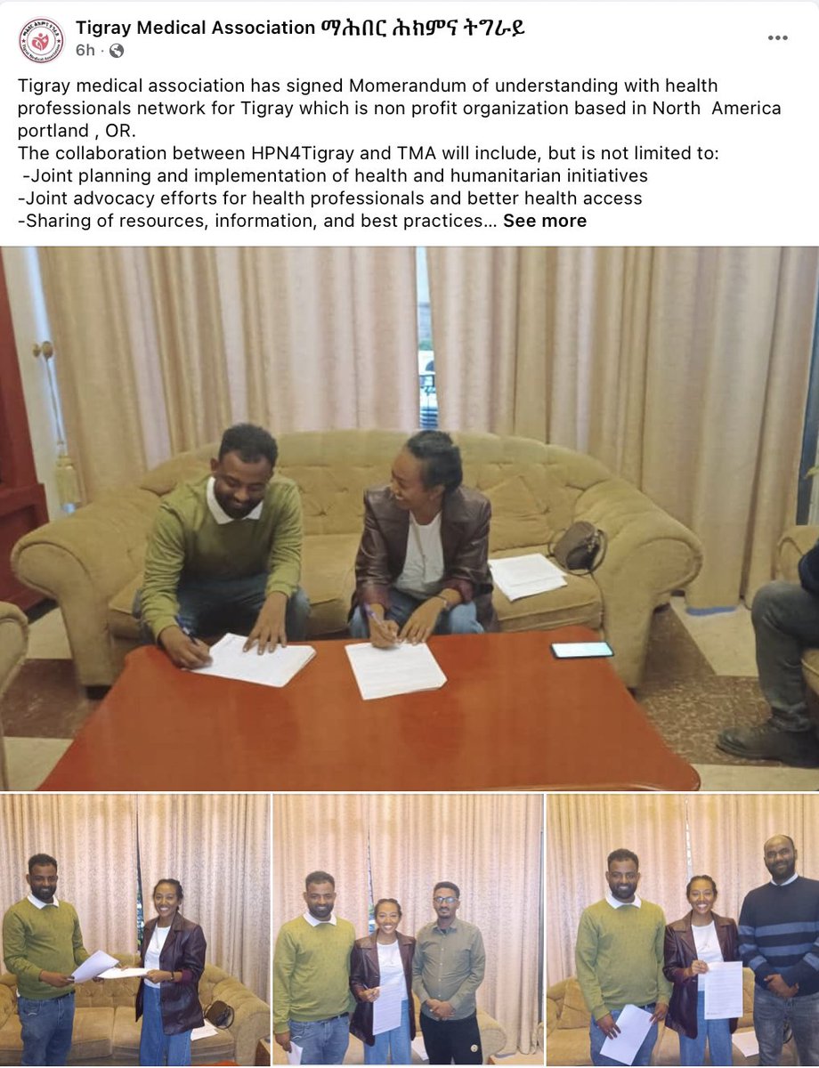 HPN4Tigray is delighted to sign an MoU with our esteemed health professionals in Tigray, the Tigray Medical Association @tigmed_tma. We are committed to working together on our shared goals and improving healthcare in Tigray.