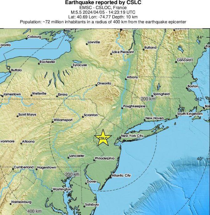 BREAKING: 🇺🇸 Earthquake of magnitude 5.5 in the vicinity of New York. #NewYork #NewYorkEarthquake