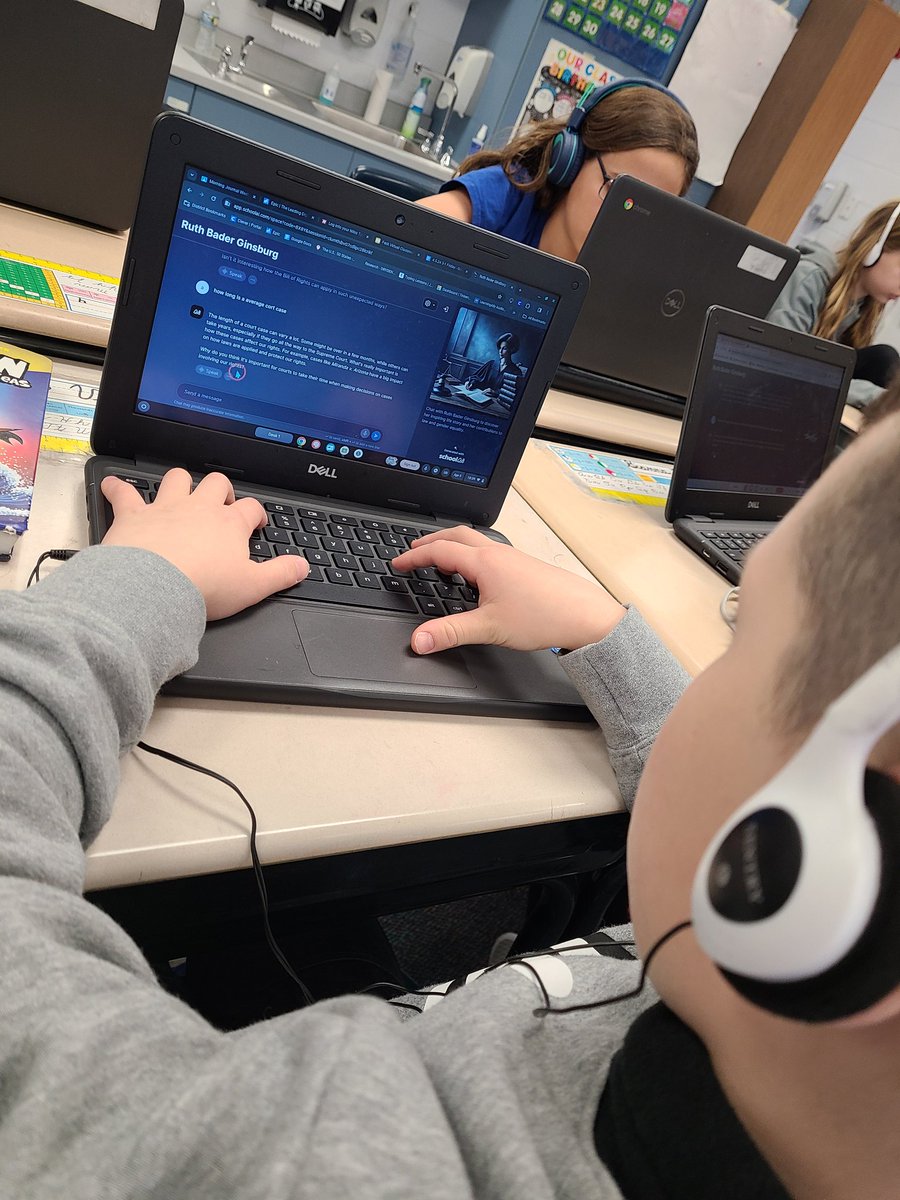 Reviewing government and our rights with by chatting with RBG through <a href="/GetSchoolAI/">SchoolAI</a> <a href="/DrydenSchool/">Dryden School</a> thanks for showing us this tool  <a href="/MariaTech25/">Maria Goldstein</a> ! Ss super engaged! #drydenrocks #5thgrade