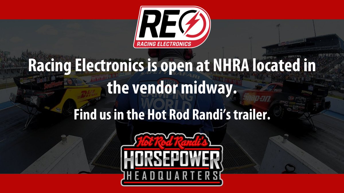 Racing Electronics is open at @NHRA Arizona Nationals and located in the vendor midway out of Hot Rod Randi's trailer. Stop by and see us for team services, fan retail, rentals, OTA Programming, frequencies, and more! #REequipped | #NHRA | #ArizonaNats