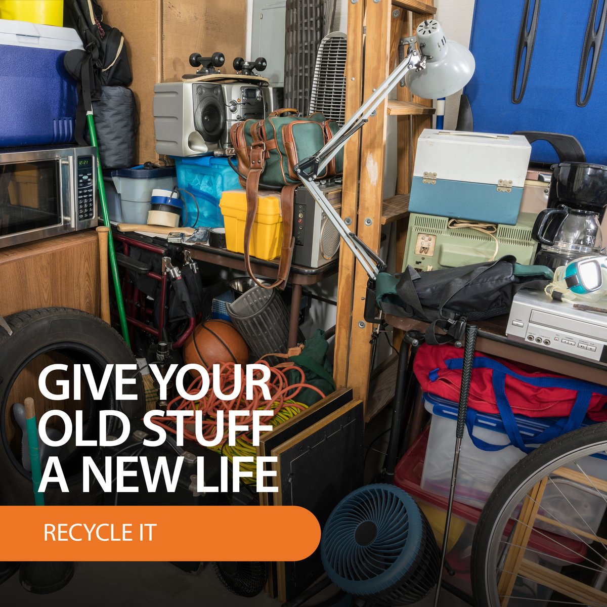 Does this look familiar? It's easy to keep old stuff but it's also easy to #recycle it. Turn your old #electronics, #paint, #tires, and #usedoil into useful stuff again! Find a Recycling Depot near you: bit.ly/3CM647Q #FutureWithoutWaste #Alberta #SpringCleaning