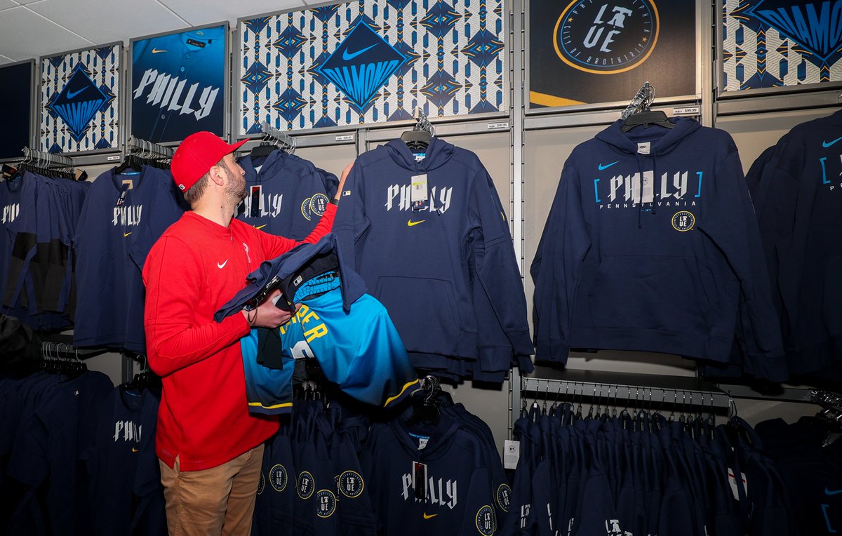 Phillies's tweet photo. The store is stocked with all the gear tailor-made for Philly 💛

We are open until 9 p.m. tonight! https://t.co/km5gQR3Soa