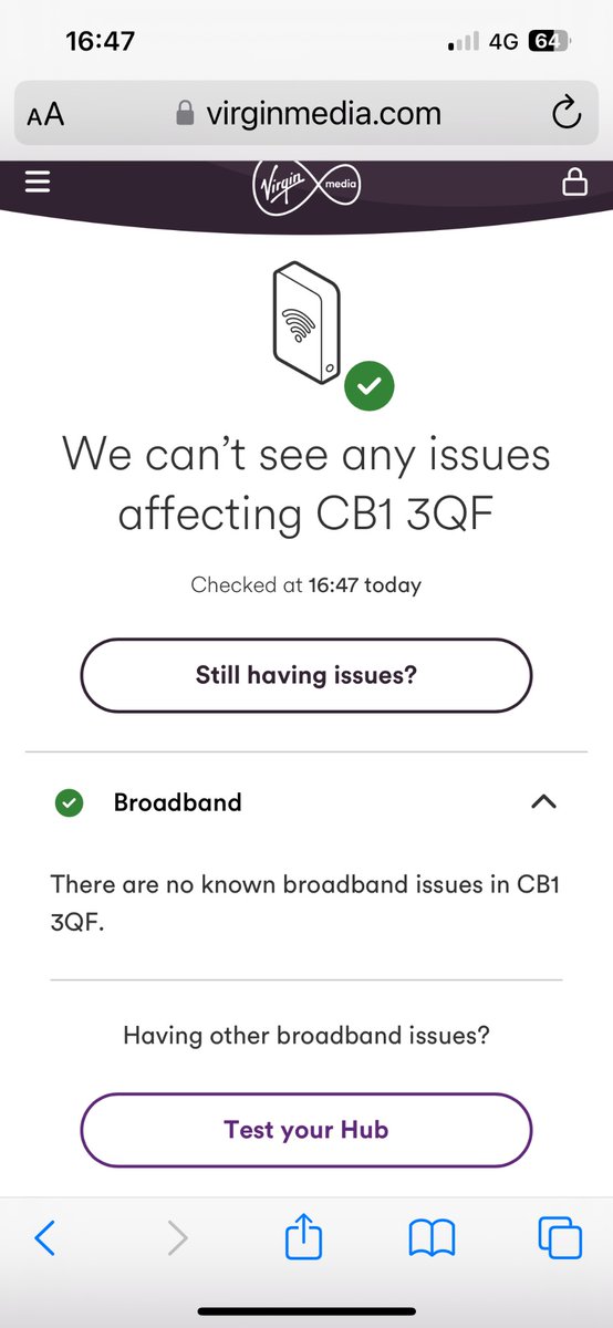 lupsta52's tweet photo. @virginmedia It keeps saying no issues in the area, but my hub just flashes green. It did say it’ll be fixed at 16:00 but sadly it’s not. What is the issue of the problem please. It would be nice to know https://t.co/rIYBf4Vvo4