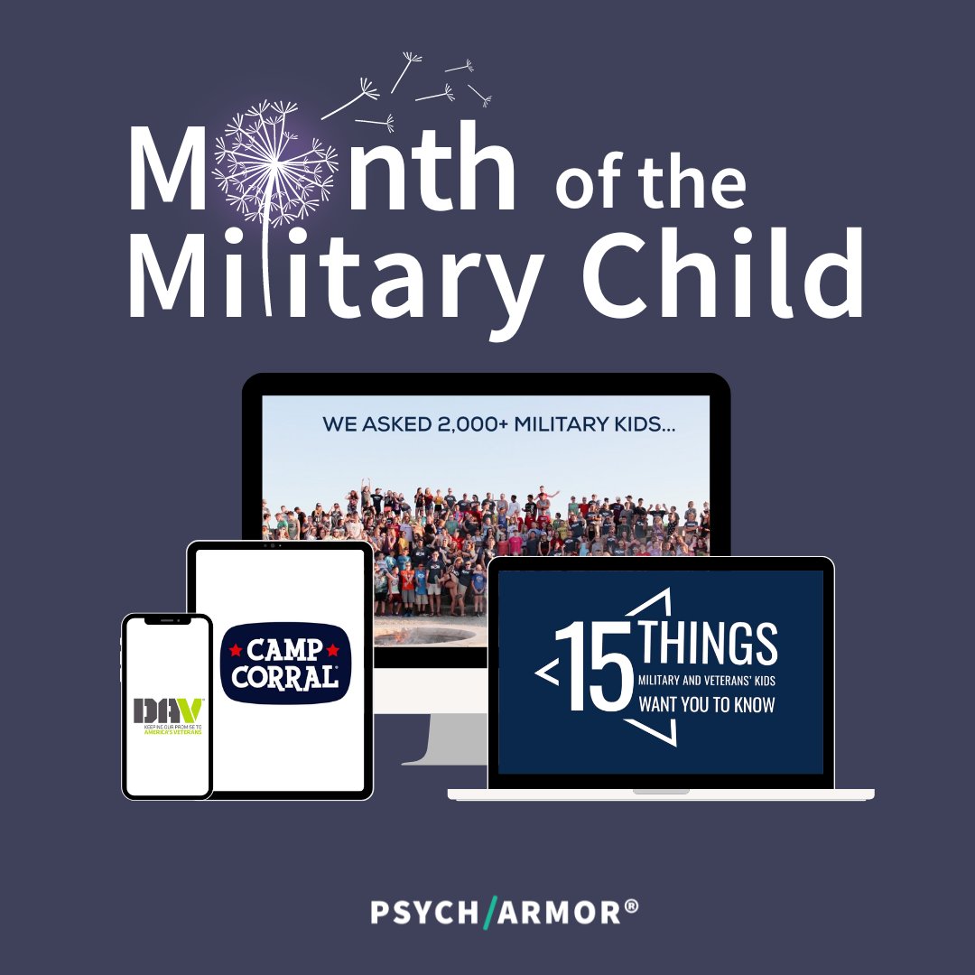 April is the Month of the Military Child! Click the link below to learn 15 Things Military and Veteran Kids Want You to Know. With over 2000+ survey results, this short, on-demand video brings the voices of military-connected youth to life. Learn: learn.psycharmor.org/courses/15-thi…