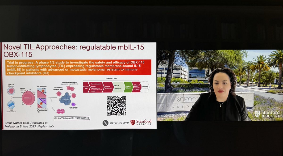 ⁦@DrBetofMDPhD⁩ highlighting future strategies including Obsidian’s engineering of TILs with acrtazolamide-modified membrane bound IL-15 signaling that might obviate need for toxic IL-2 therapy following TIL infusion in #melanoma and other cancers. #immunotherapy