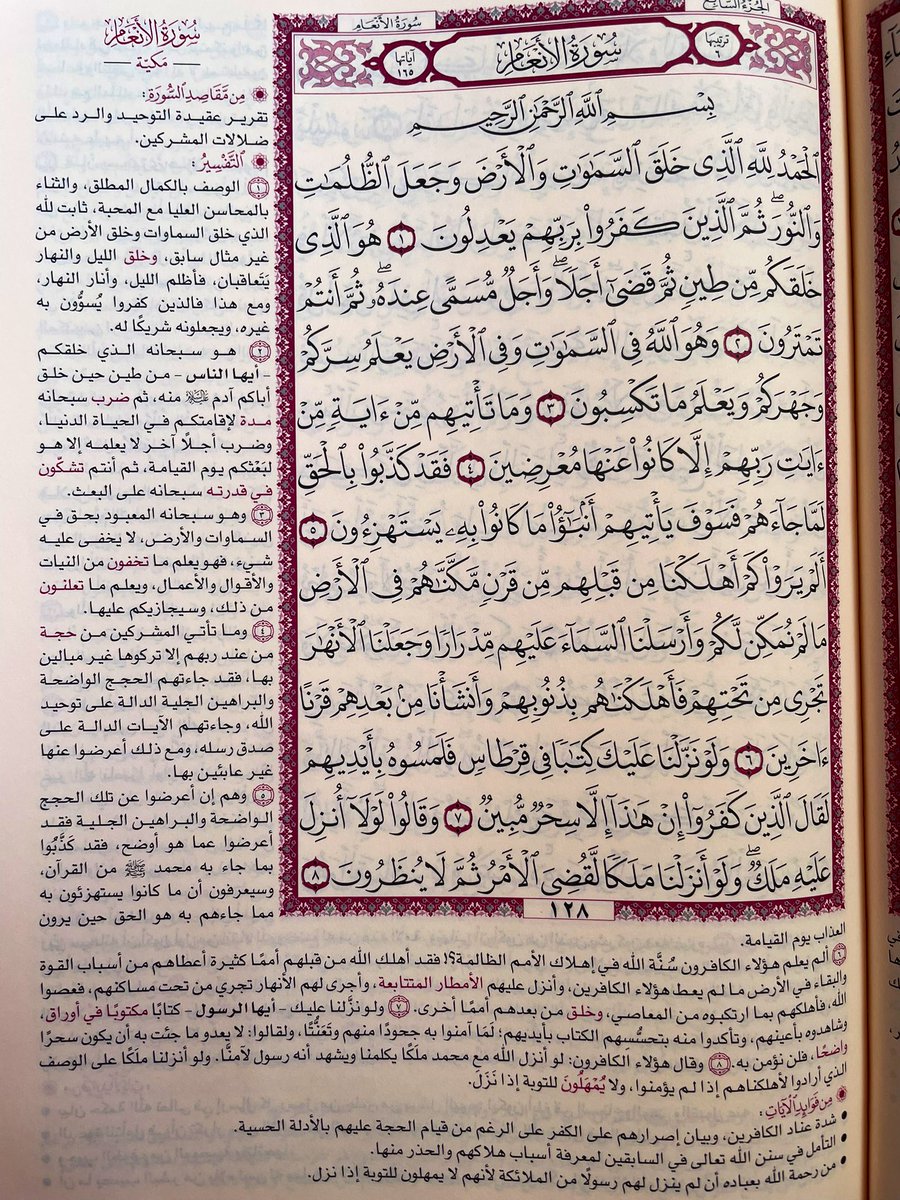 عنِ ابنِ عبَّاسٍ ، قالَ : ”نزلتْ سورَةُ الأنعامِ بمَكَّةَ ليلًا جملةً ، حولَها سبعونَ ألفَ ملَكٍ يجأرونَ حولَها بالتَّسبيحِ“ ( الراوي:عبدالله بن عباس . المحدث:أحمد شاكر. المصدر:عمدة التفسير الجزء أو الصفحة:1/761 حكم المحدث:إسناده صحيح )