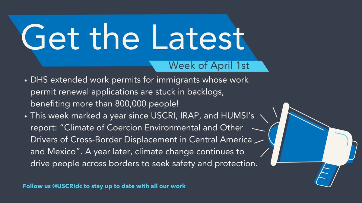 Learn about the importance of @DHSgov's decision to extend work permits for immigrants: bit.ly/3J47hLh Read @USCRIdc, @IRAP, @JuliaNeusner's report 'Climate of Coercion': bit.ly/40onJwO