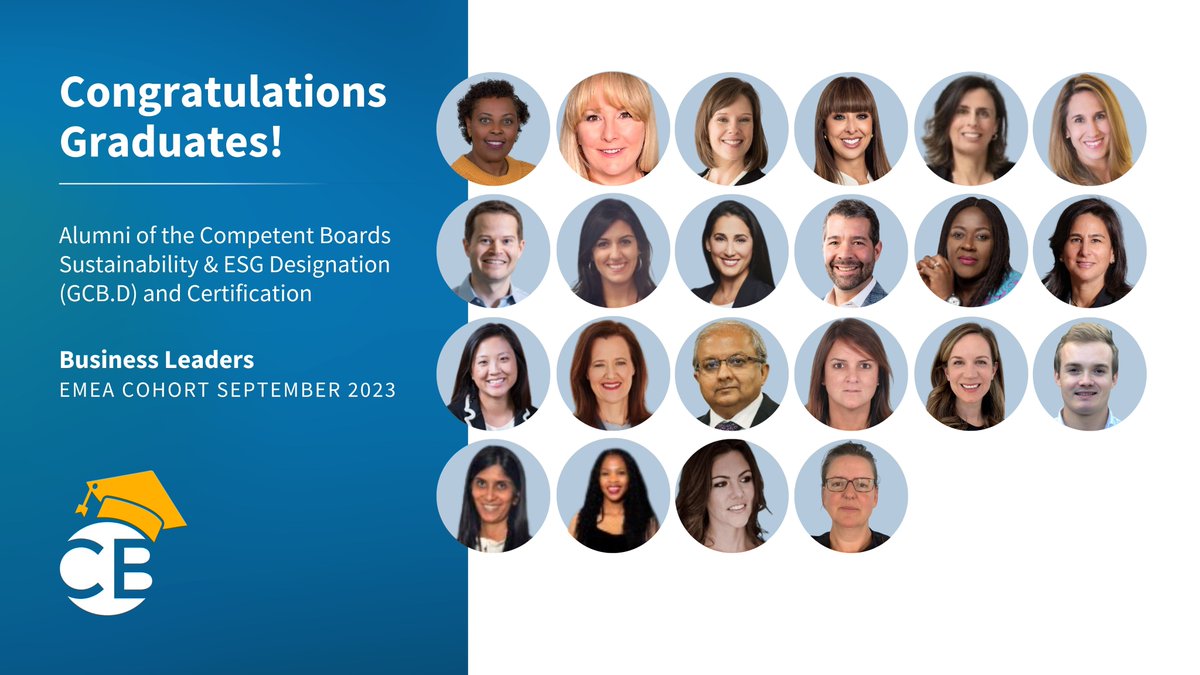 Huge congratulations to the #BusinessLeader graduates of the Sustainability & ESG Designation (GCB.D) and Certification 🎓 Our next cohort for #BusinessLeaders and #BoardMembers start in May competentboards.com/programs/susta… #CompetentBoardsMovement #ExecutiveEducation #BoardEducation